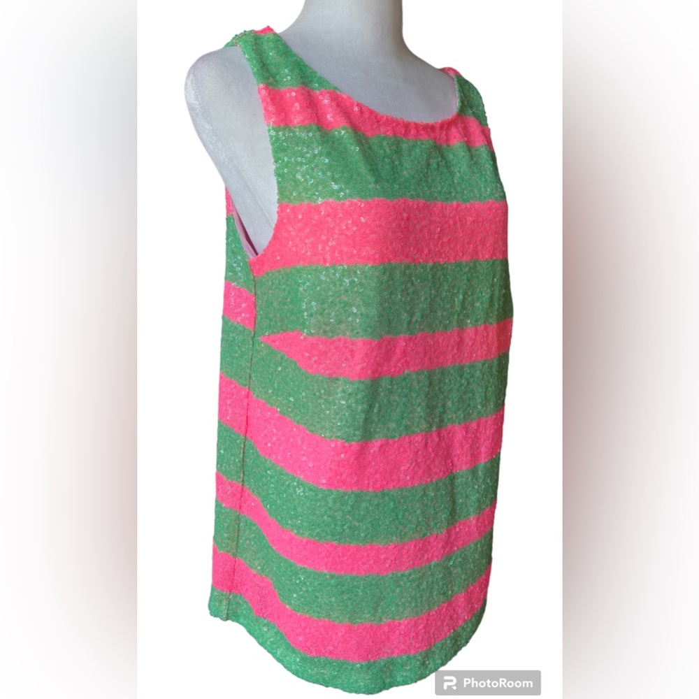 Lilly Pulitzer Regina Tropical Pink Green Cucina Striped Sequin Tank Size Medium - Picture 5 of 11